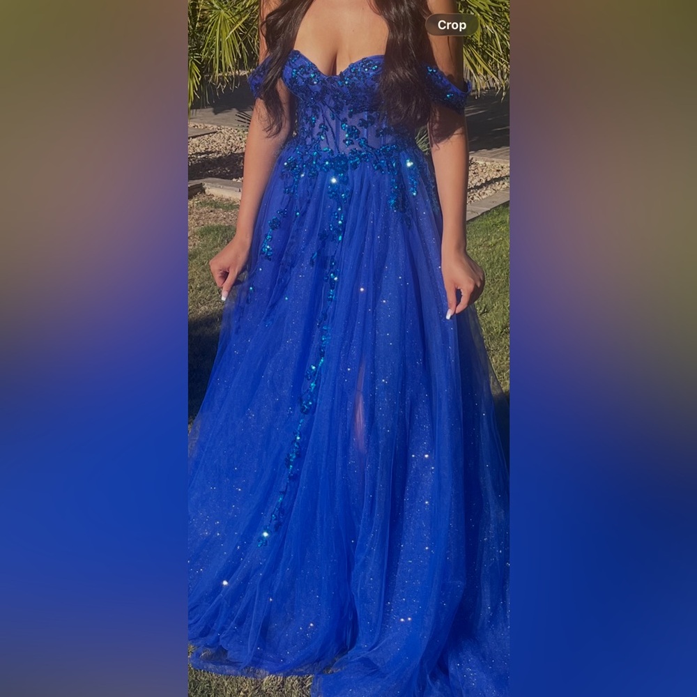 Andrea and Leo Couture Royal Blue Sequin Corset Tulle Prom Gown size 6